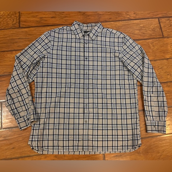 Banana Republic dress shirt mens XL Camden Fit gray blue plaid button down nice! - Picture 1 of 10